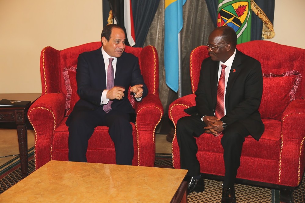 President Dr. John Pombe Magufuli in a tete-a-tete with his guest Egyptian President Abdel Fattah El-Sisi   at the State House in Dar es salaam