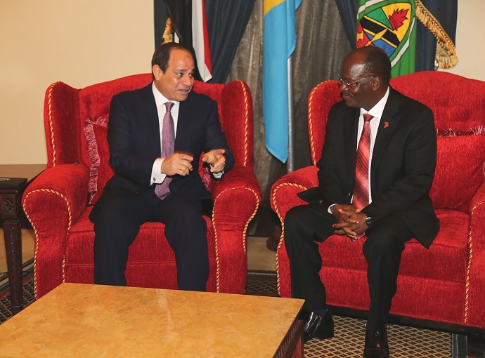 President Dr. John Pombe Magufuli in a tete-a-tete with his guest Egyptian President Abdel Fattah El-Sisi   at the State House in Dar es salaam