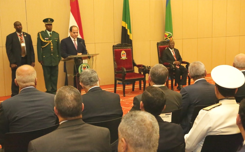 Egyptian President Abdel Fattah El-Sisi  makes his address  at the State House  in Dar es Salaam